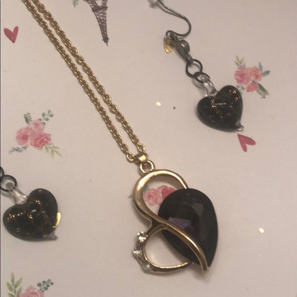 Heart Purple Crystal Necklace /Earring